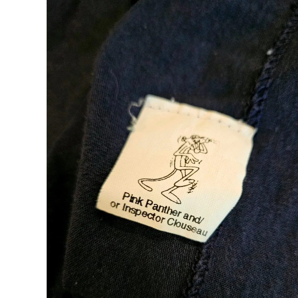 Vintage 90's Pink Panther Cartoon Navy Embroidered‎ T-Shirt Kids 14-16 Rare Find